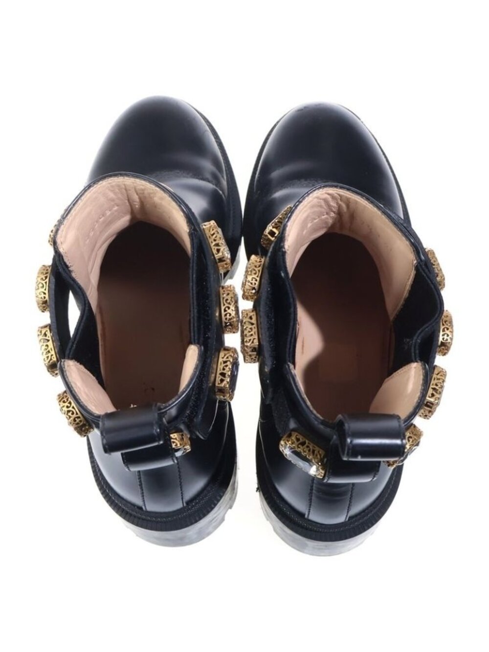 Gucci GG Marmont Bijou Crystal Decoration Leather Side Gore Short Boots Black - Picture 4 of 6